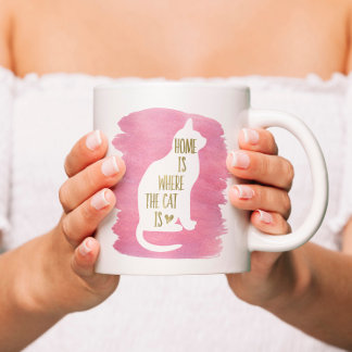 Taza De Café El Hogar Es Donde Está El Gato - Rosa