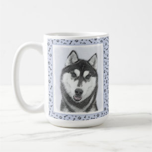 Taza De Café El Husky Siberiano (blanco y negro) pinta arte de