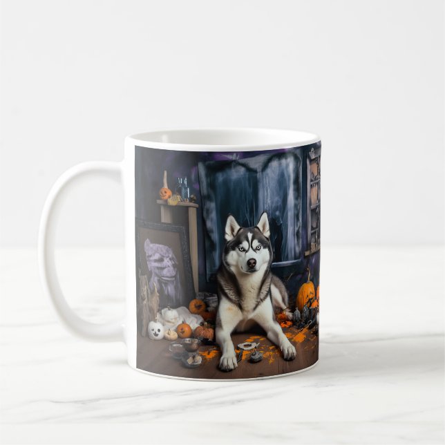 Taza De Café El Husky Siberiano Calabaza Halloween Scary (Izquierda)