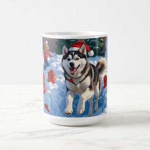 Taza De Café El Husky Siberiano corre en Nieve con el Gorra Nav