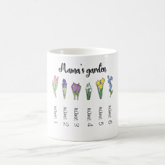 Taza De Café El jardín de flores de mamá con 6 nombres personal
