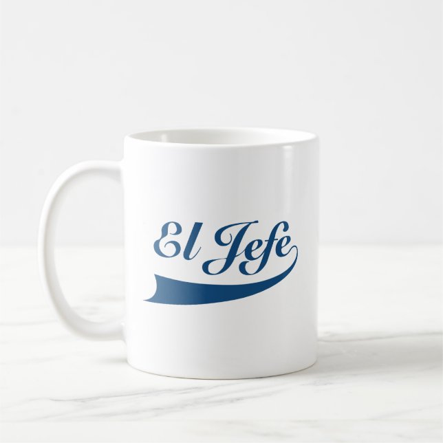 Taza De Café EL Jefe en letras de los azules marinos (Izquierda)