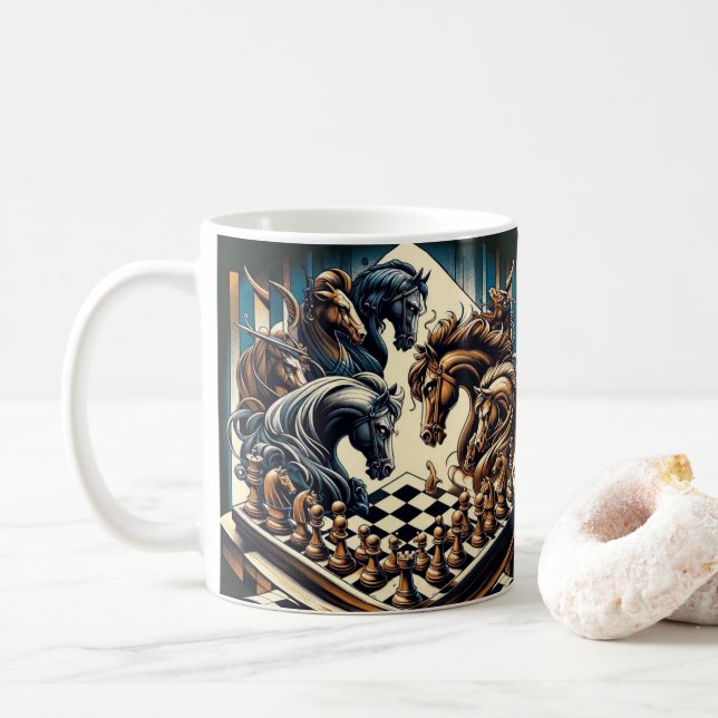 Taza De Café El juego de los caballeros - el ajedrez se encuent (Con donut)