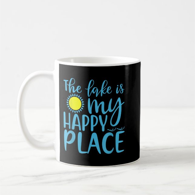 Taza De Café El Lago Es Mi Lugar Feliz Verano De Vacaciones Gra (Izquierda)