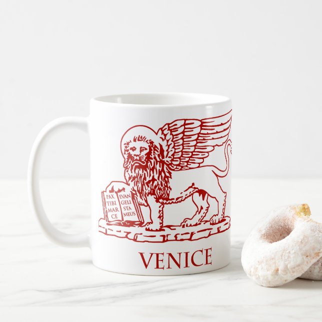 Taza De Café El león con alas de Venecia, Italia (Con donut)