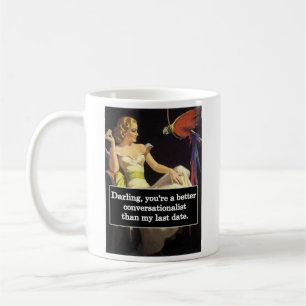 Taza De Café El loro habla con la mujer soltera Funny Vintage