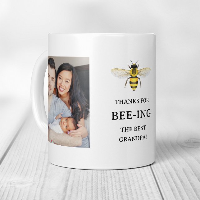 Taza De Café El mejor abuelo | Abeja simple y fotos (Subido por el creador)
