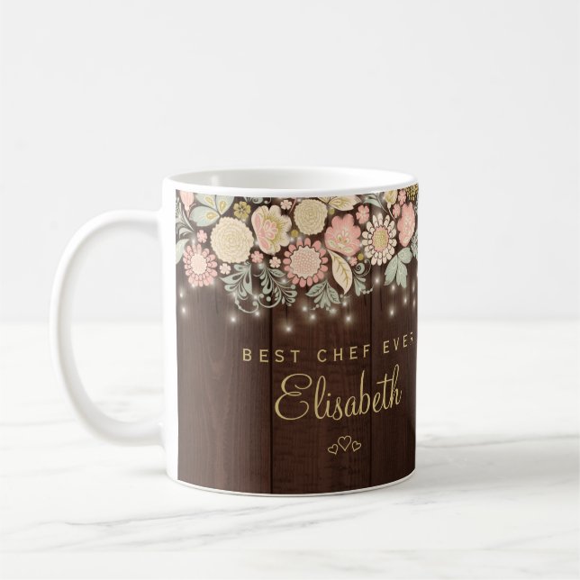 Taza De Café El mejor chef nombre personalizado, rústico (Izquierda)