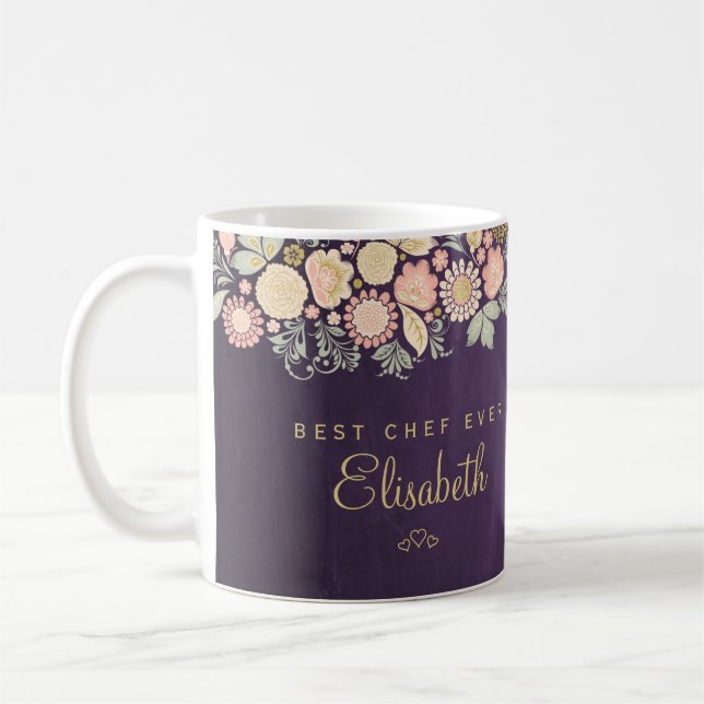Taza De Café El mejor chef nombre personalizado, rústico (Izquierda)
