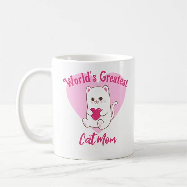 Taza De Café El mejor corazón rosado de la mamá del gato más gr (Izquierda)