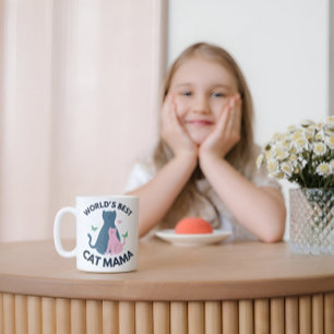 Taza De Café El mejor gato que mamá del mundo ilustrativo rosa