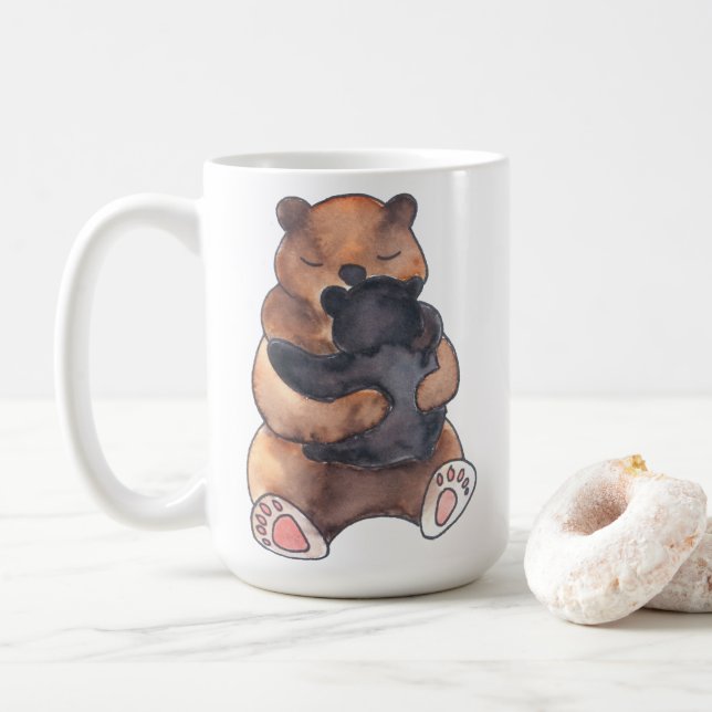 Taza De Café El mejor oso abraza a mamá bebé oso (Con donut)