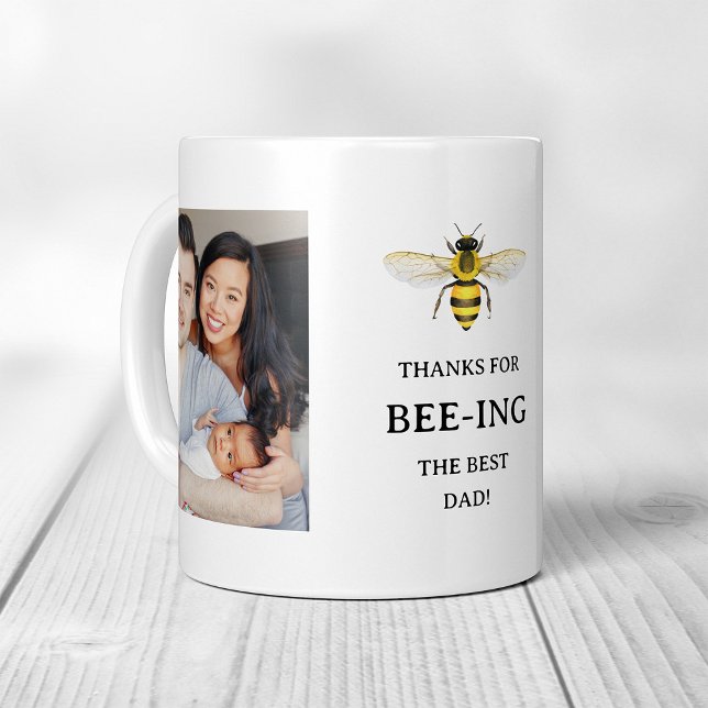 Taza De Café El mejor papá | Abeja simple y fotos (Subido por el creador)