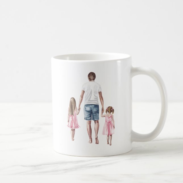 Taza De Café El mejor papá del mundo y dos hijas de mano (Derecha)
