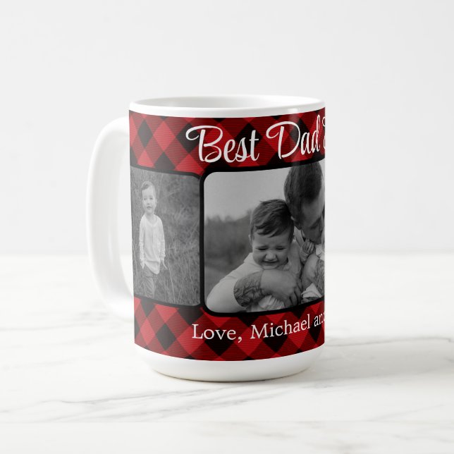 Taza De Café El mejor papá jamás personalizado patrón rojo de P (Anverso izquierdo)