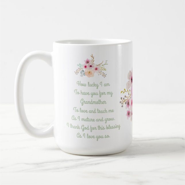 Taza De Café El mejor POEMA DE ABUELA del mundo, floral persona (Izquierda)