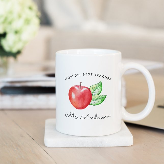 Taza De Café El mejor profesor del mundo | Apple personalizado (Subido por el creador)