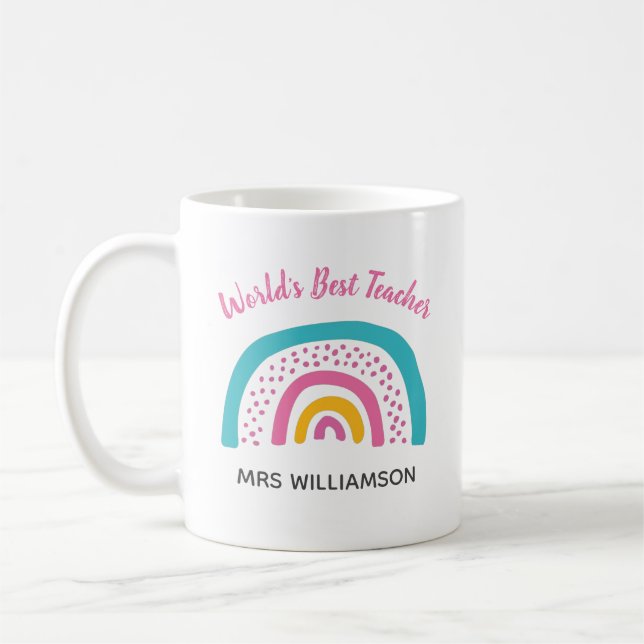 Taza De Café El mejor profesor del mundo luce arcoiris brillant (Izquierda)