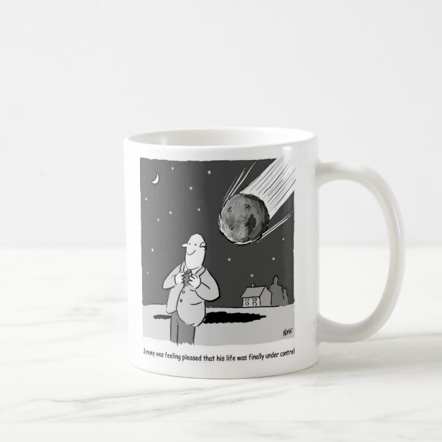 Taza De Café El Meteor Divertido Golpeando la Tierra. Tema de l (Derecha)