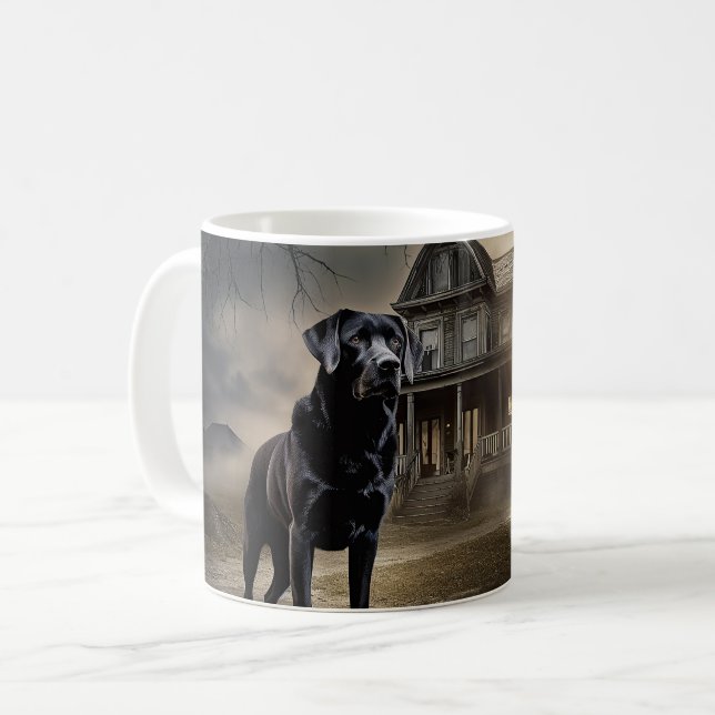 Taza De Café El miedo de Halloween en el Labrador Negro (Anverso izquierdo)