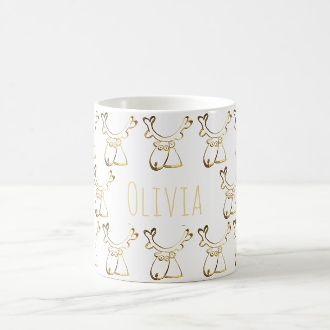 Taza De Café El modelo lindo divertido del reno añade nombre o (Centro)