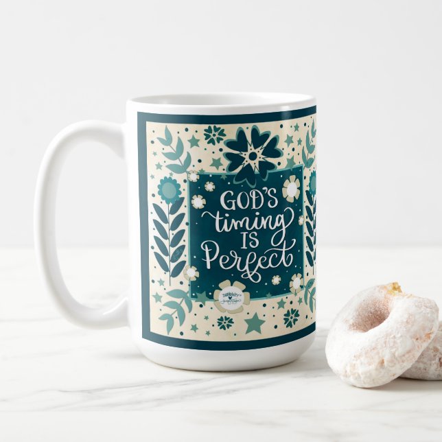 Taza De Café El momento de Dios Verde azulado azul inspirador c (Con donut)