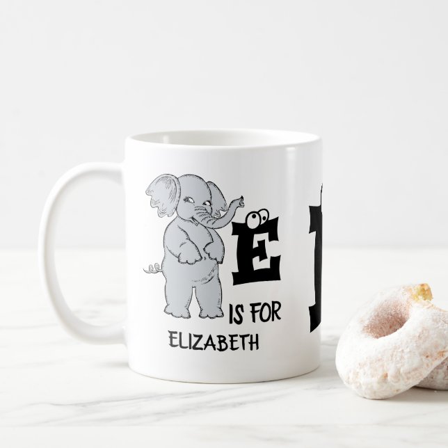 Taza De Café El monograma E de personalizado es para elefante d (Con donut)