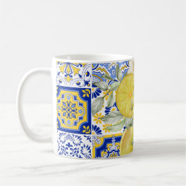 Taza De Café El mosaico florece en azul y amarillo
