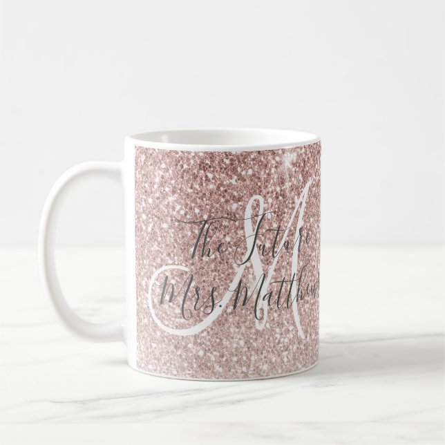 Taza De Café El nombre futuro de señora Rose Gold Glitter (Izquierda)