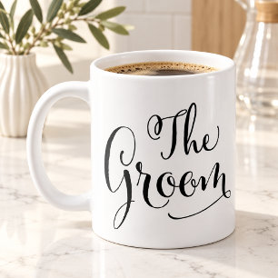Taza De Café El novio elegante escritura de letra script negra 