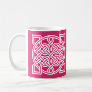 Taza De Café El nudo del marinero celta, rosa y blanco de la fu