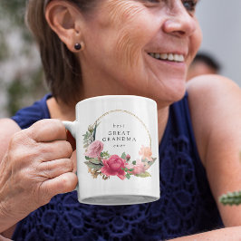 Taza De Café El oro floral rosado fue la mejor gran abuela de l