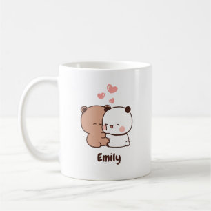 Taza De Café El oso panda lindo abraza el amor, nombre personal