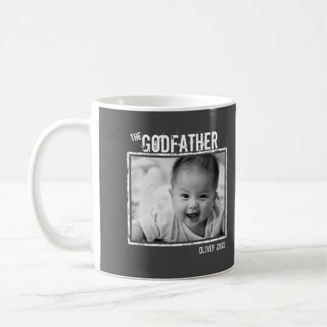 Taza De Café El padrino | Foto personalizada y nombre gris (Izquierda)