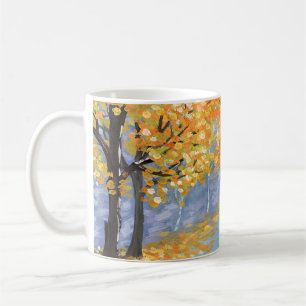 Taza De Café El paisaje otoñal de Gouache. Caída de oro en un v