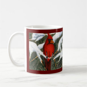 Taza De Café El pájaro rojo brillante del cardenal en los pinos