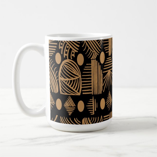 Taza De Café El paño tribal caribeño: negro, oro (Izquierda)