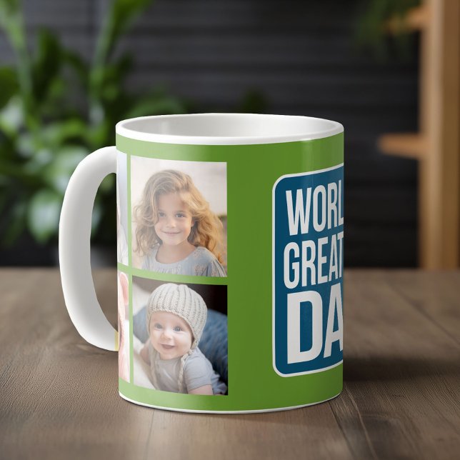 Taza De Café El papá más grande del mundo - Azul marino y verde (Custom Photo Mug)