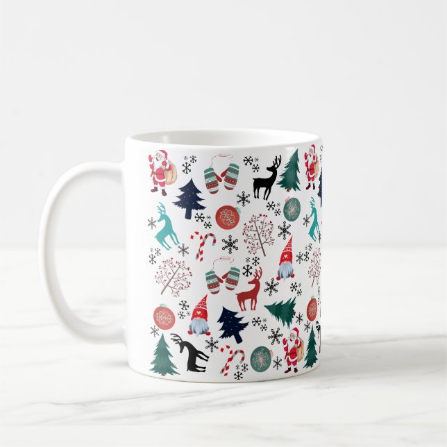 Taza De Café El patrón de los pinos de reno de Santa Claus Mitt (Izquierda)