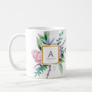 Taza De Café El Peony púrpura del rosa elegante de la acuarela