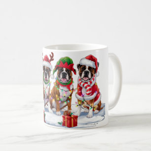 Taza De Café El perro de boxeo Santa hat antea luces de elfo Na