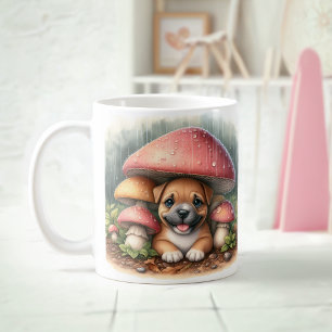 Taza De Café El Personal Adorable Se Sostiene Bajo El Paraguas