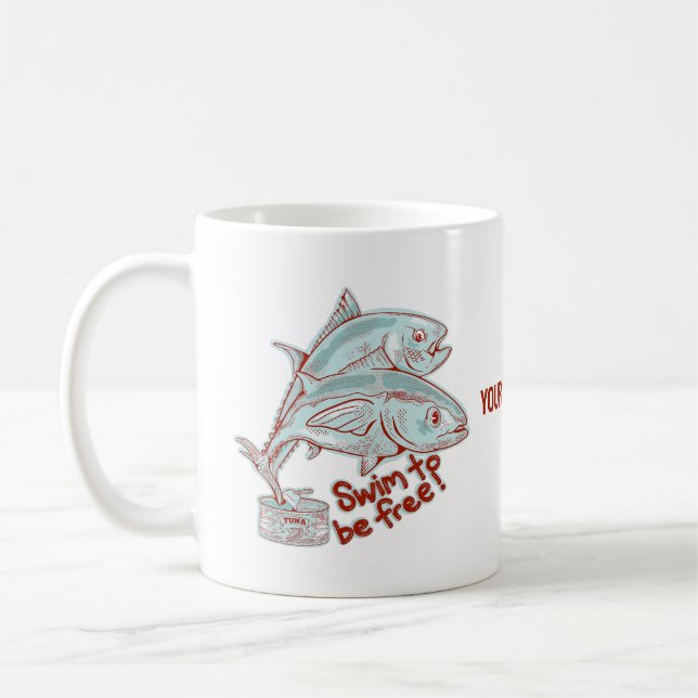 Taza De Café El pez del atún escapa divertido (Izquierda)