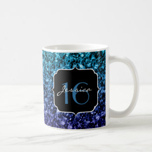 Taza De Café El purpurina azul Aqua Ombre brilla dulce 16