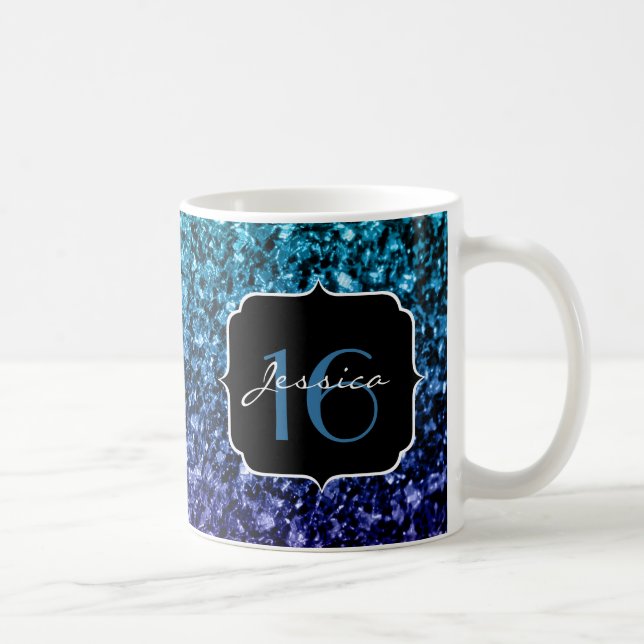 Taza De Café El purpurina azul Aqua Ombre brilla dulce 16 (Derecha)