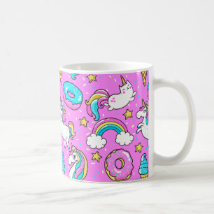 Taza De Café El purpurinoso de Kitschy Rosa, unicornio y gatito