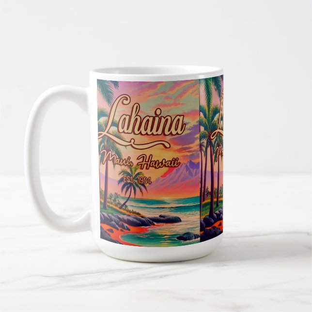 Taza De Café El recuerdo del atardecer retro de Lahaina Maui Ha (Izquierda)