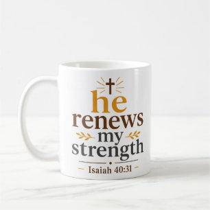 Taza De Café Él Renueva Mi Fuerza Versículo Bíblico Inspirador