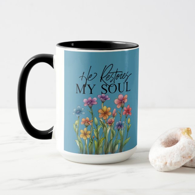 Taza de café Él restaura mi alma (Con donut)
