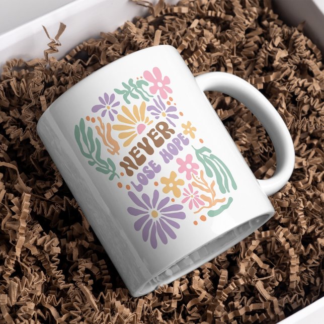 Taza De Café El Retro Floral Boho nunca pierde la esperanza (Subido por el creador)